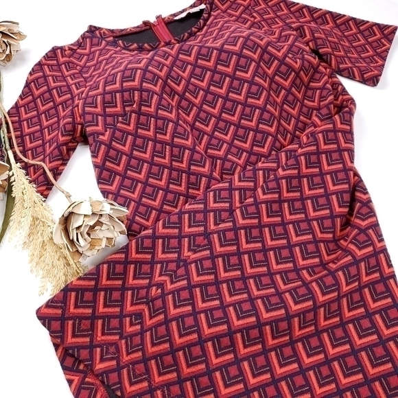 LOFT Medium Navy Red Orange Geodesic Print Dress Size M - Picture 10 of 13